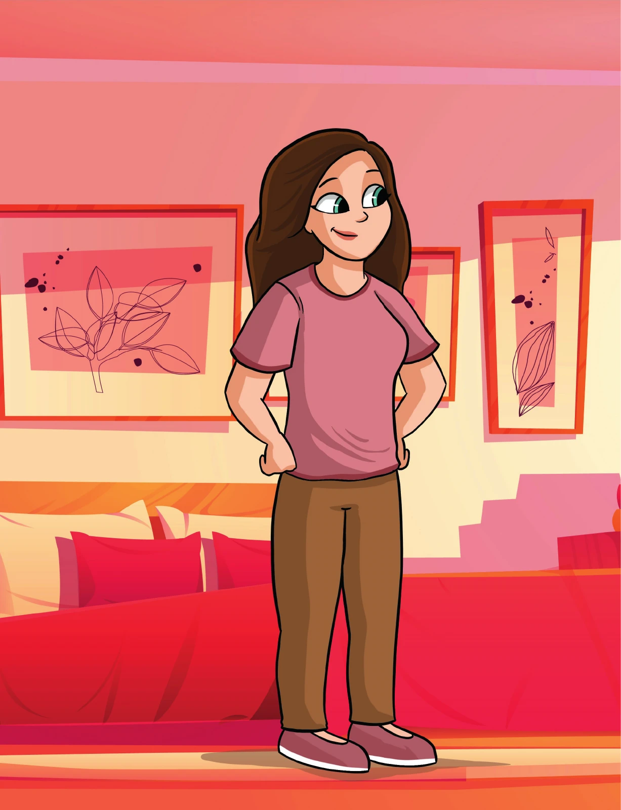 Olivia’s mommy stands in their bright living room.